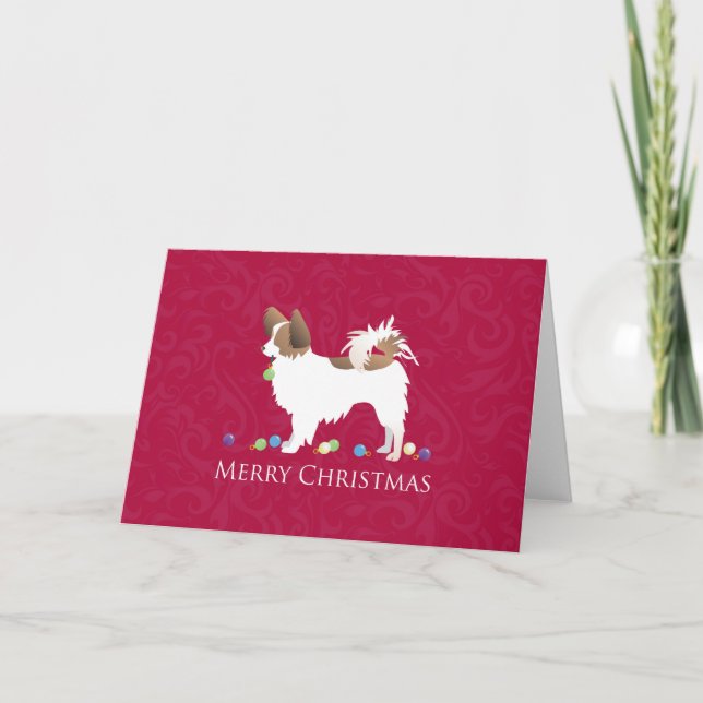 Papillon Dog Breed Merry Christmas Card (Front)