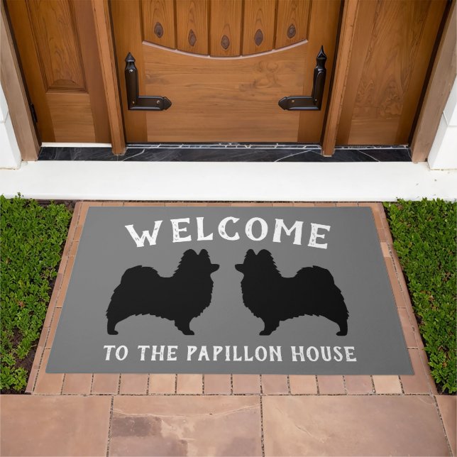 Papillon Dog Breed Silhouettes Custom Doormat (Outdoor)