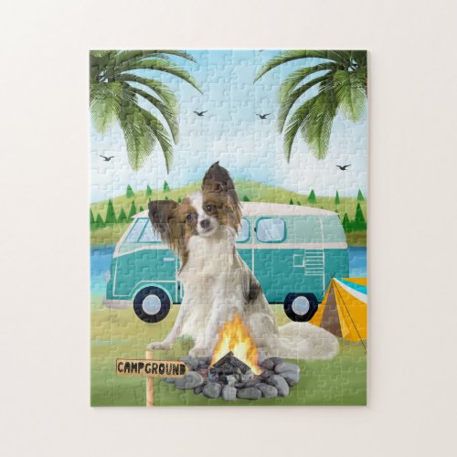 Papillon Dog Camping Jigsaw Puzzle