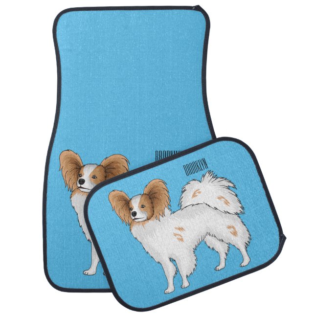 Papillon dog cartoon illustration car floor mat (Set)