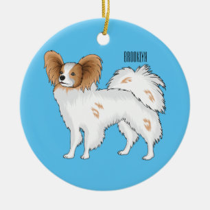 Papillon dog cartoon illustration ceramic ornament