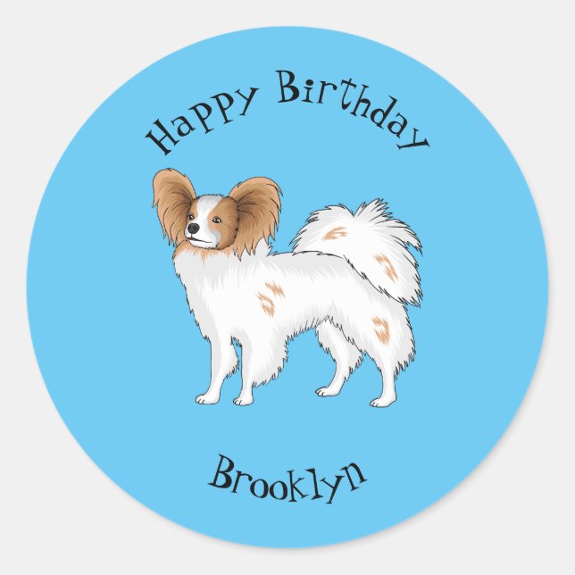 Papillon dog cartoon illustration classic round sticker (Front)