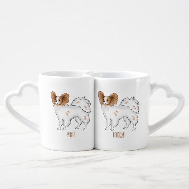 Papillon dog cartoon illustration coffee mug set (Back Nesting)