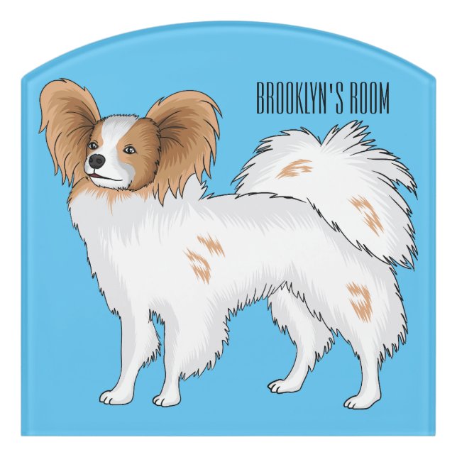 Papillon dog cartoon illustration door sign (Contour Front)