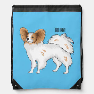 Papillon dog cartoon illustration drawstring bag