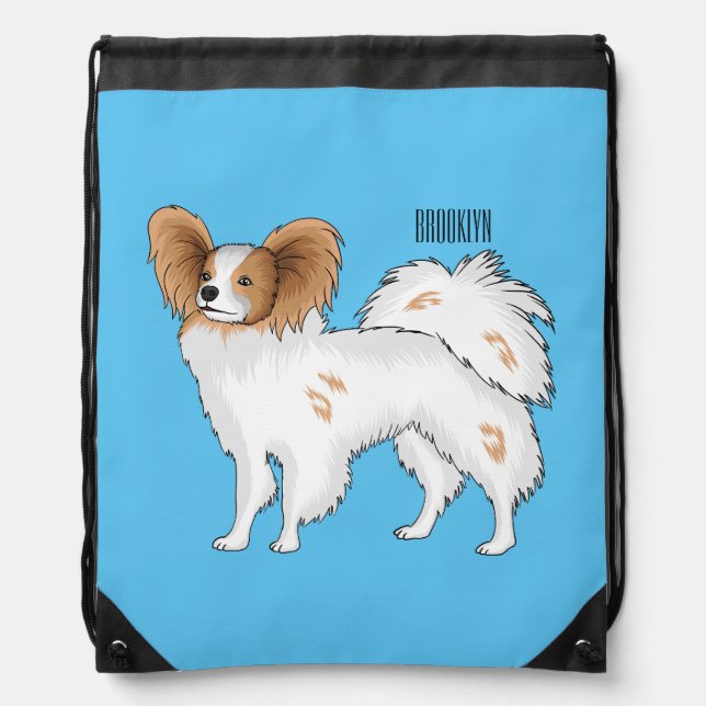Papillon dog cartoon illustration drawstring bag (Front)