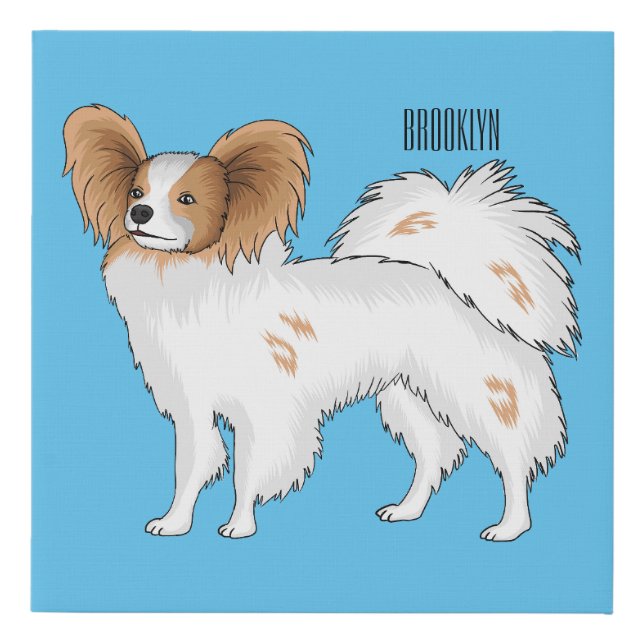 Papillon dog cartoon illustration faux canvas print (Front)