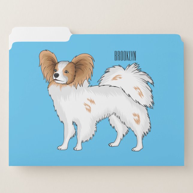 Papillon dog cartoon illustration file folder (Front Left)
