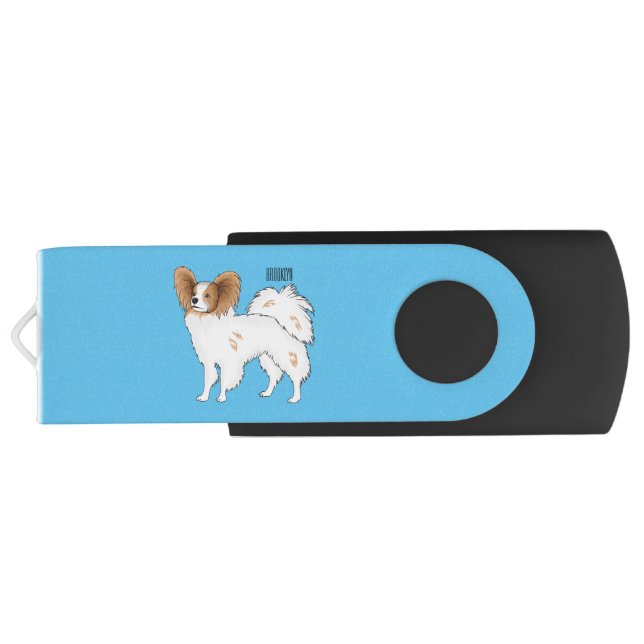 Papillon dog cartoon illustration  flash drive (Back)