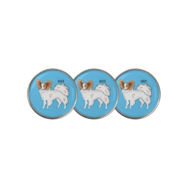 Papillon dog cartoon illustration golf ball marker (3 Up)