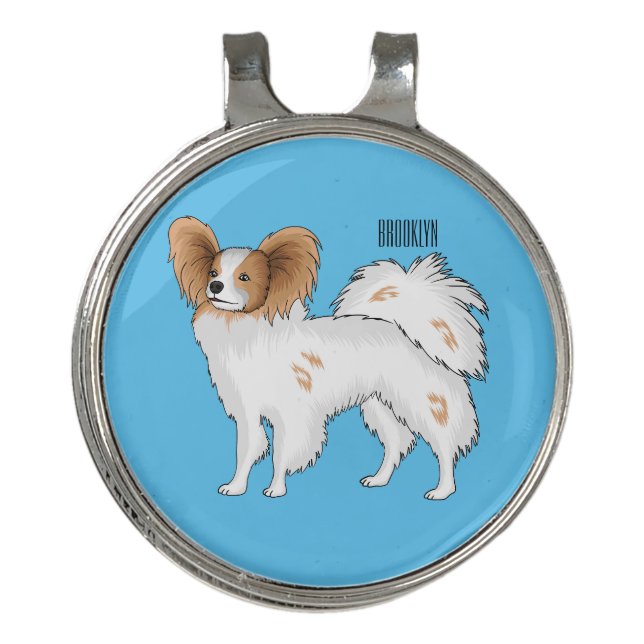 Papillon dog cartoon illustration golf hat clip (Front)