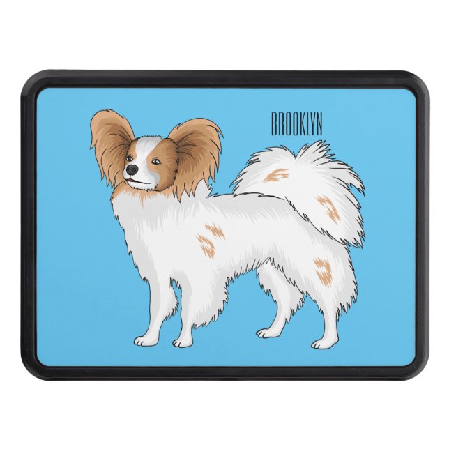 Papillon dog cartoon illustration hitch cover (Front)
