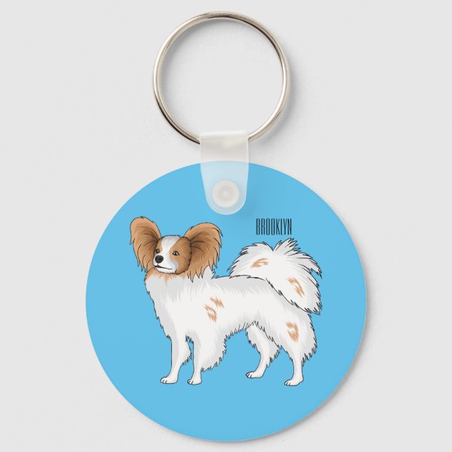 Papillon dog cartoon illustration  keychain (Front)