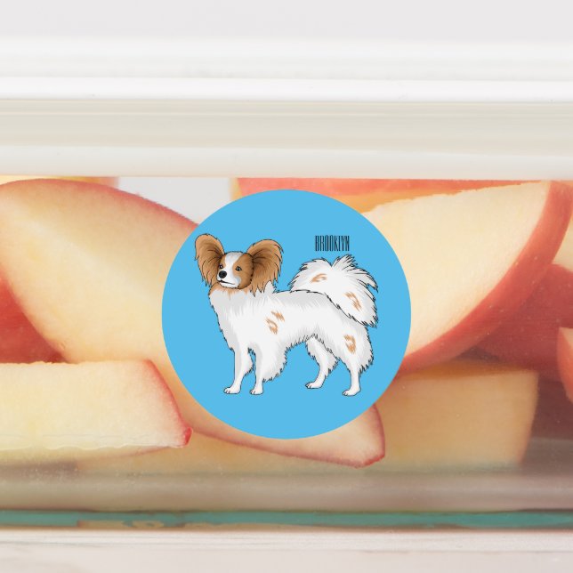 Papillon dog cartoon illustration labels (Affixed)