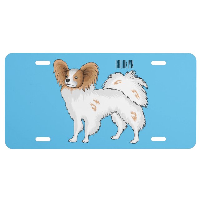 Papillon dog cartoon illustration license plate (Front)