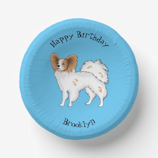 Papillon dog cartoon illustration paper bowls (Front)