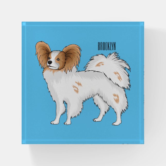 Papillon dog cartoon illustration paperweight (Front)