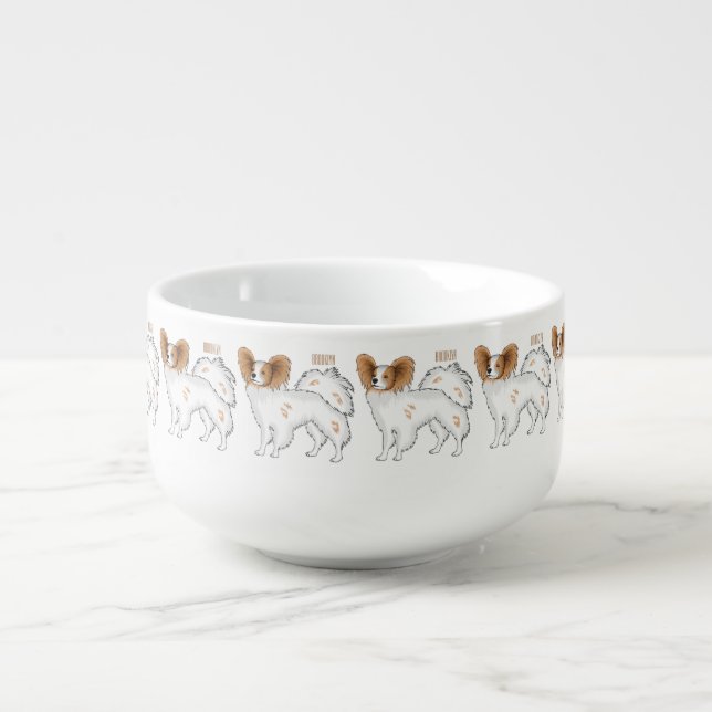 Papillon dog cartoon illustration soup mug (Front)