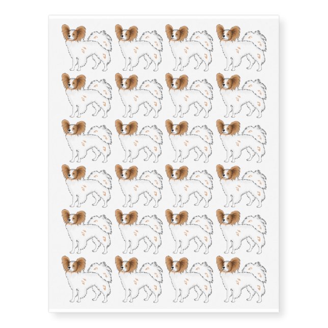 Papillon dog cartoon illustration temporary tattoos (Front)