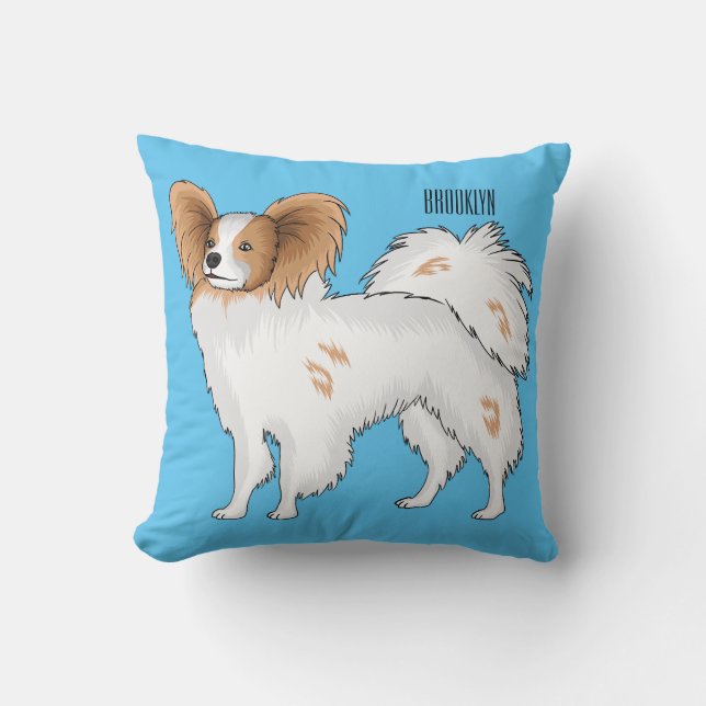 Papillon dog cartoon illustration throw pillow (Front)