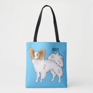 Papillon dog cartoon illustration tote bag