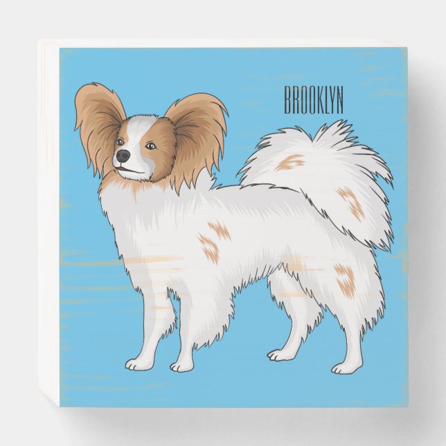 Papillon dog cartoon illustration wooden box sign (Front Horizontal)