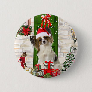 Papillon Dog Christmas Button