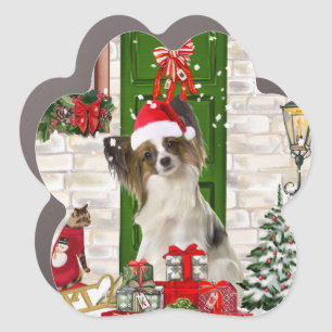 Papillon Dog Christmas Car Magnet