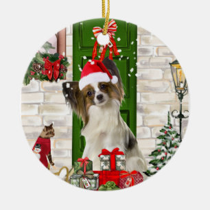 Papillon Dog Christmas Ceramic Ornament