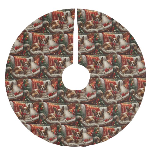 Papillon Dog Christmas Festive Brushed Polyester Tree Skirt (Front)