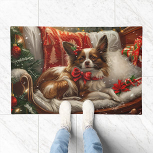 Papillon Dog Christmas Festive Doormat