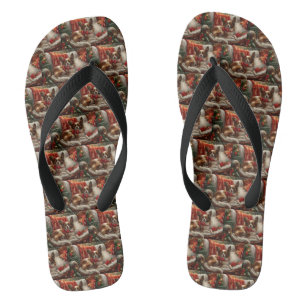 Papillon Dog Christmas Festive Flip Flops