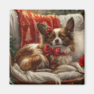 Papillon Dog Christmas Festive Magnet