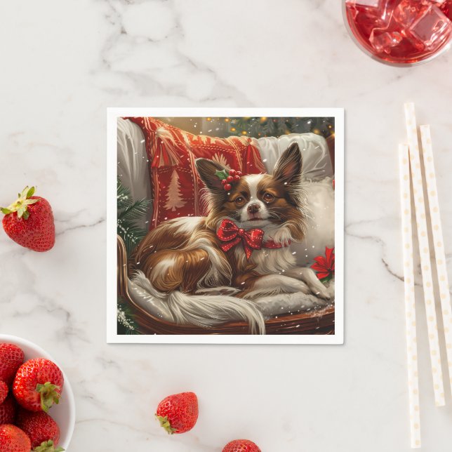 Papillon Dog Christmas Festive Napkins (Insitu)