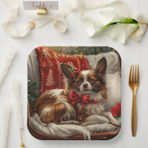 Papillon Dog Christmas Festive Paper Plates