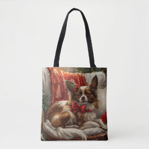 Papillon Dog Christmas Festive Tote Bag