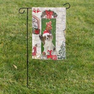 Papillon Dog Christmas Garden Flag