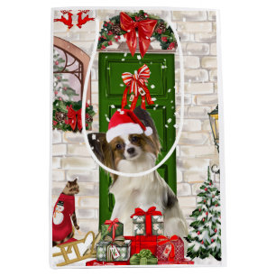 Papillon Dog Christmas Medium Gift Bag