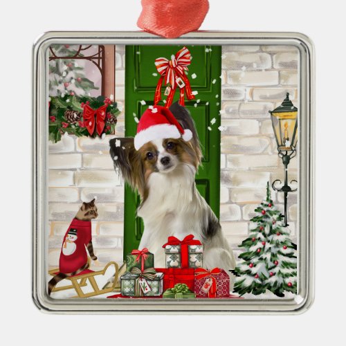 Papillon Dog Christmas  Metal Ornament