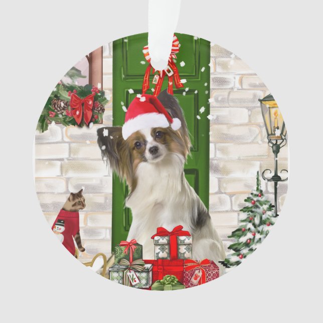 Papillon Dog Christmas  Ornament (Front)