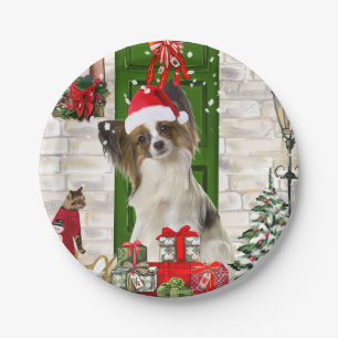 Papillon Dog Christmas Paper Plates