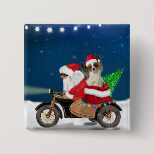 Papillon Dog Christmas Santa Claus Button
