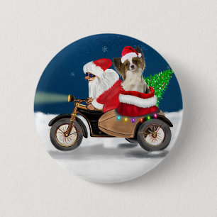 Papillon Dog Christmas Santa Claus  Button