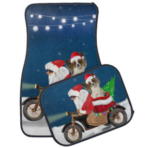 Papillon Dog Christmas Santa Claus Car Floor Mat