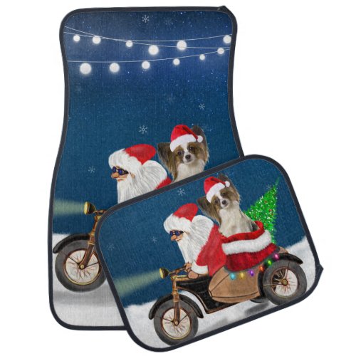 Papillon Dog Christmas Santa Claus   Car Floor Mat