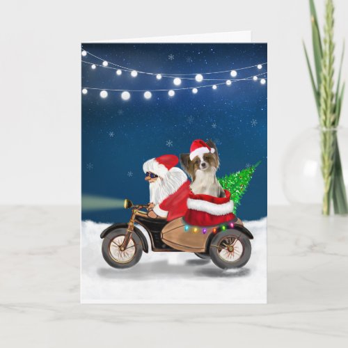 Papillon Dog Christmas Santa Claus  Card