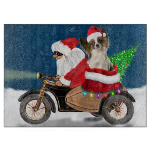 Papillon Dog Christmas Santa Claus Cutting Board