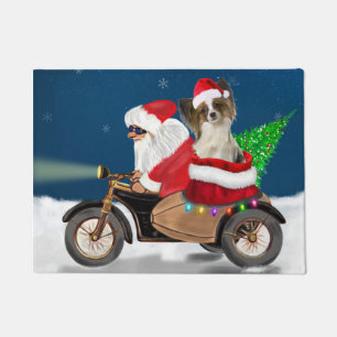 Papillon Dog Christmas Santa Claus Doormat