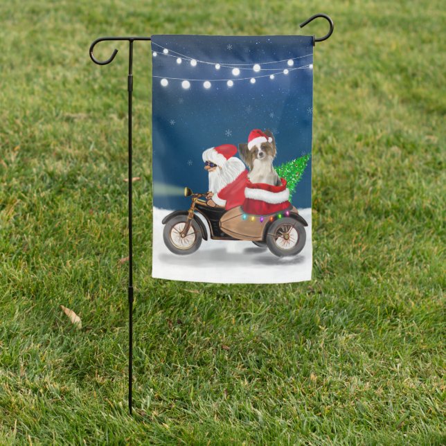 Papillon Dog Christmas Santa Claus   Garden Flag (In SItu)