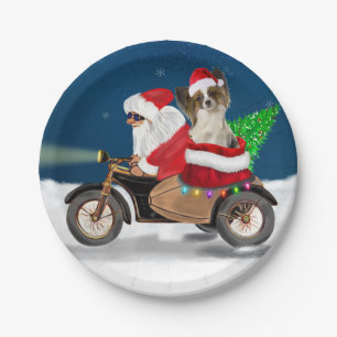 Papillon Dog Christmas Santa Claus Paper Plates